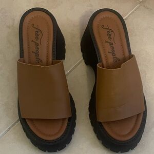 Free People Tan Slide Sandals with Black Soles